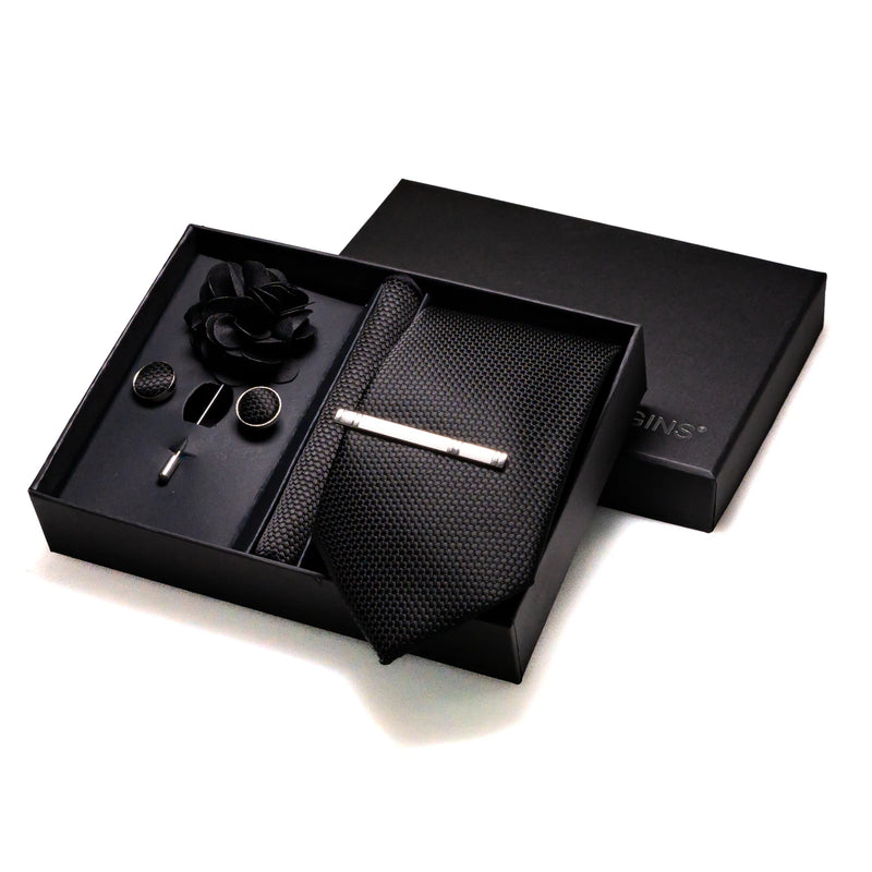 004 - 100% Silk Tie + Cufflinks Set Neckties Luxurious Weddings