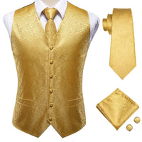 Elegant Black Silk Waistcoat & Tie Set - Gold Waistcoat Luxurious Weddings
