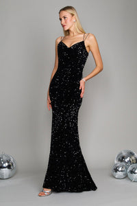 Sequin Corset Prom Dress – Full-Length Spaghetti Strap Gown with V-Neckline Maxi Dress Luxurious Weddings