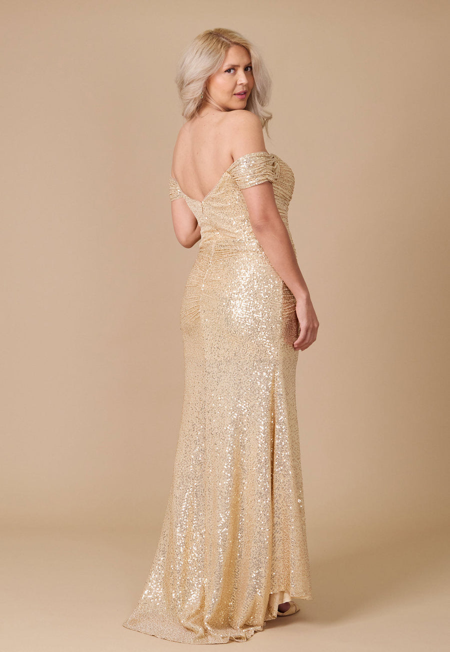 Sequin Mermaid Formal Dress – Long Off-Shoulder Party Gown with Train dress Luxurious Weddings