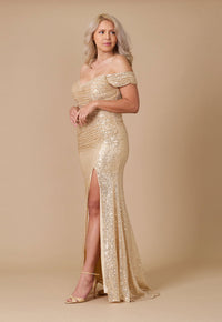 Sequin Mermaid Formal Dress – Long Off-Shoulder Party Gown with Train dress Luxurious Weddings