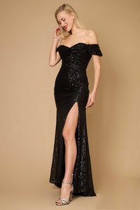 Sequin Mermaid Formal Dress – Long Off-Shoulder Party Gown with Train dress Luxurious Weddings