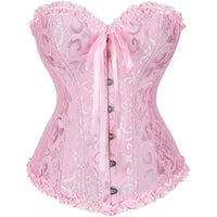 a pink corset with a bow tie