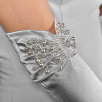 Elegant White Satin Wedding Bride Gloves with Pearls bridal gloves Luxurious Weddings