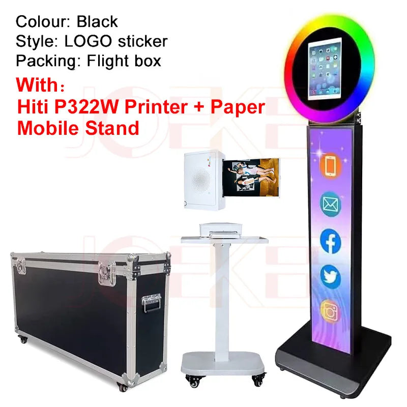 a display with a printer and a mobile stand