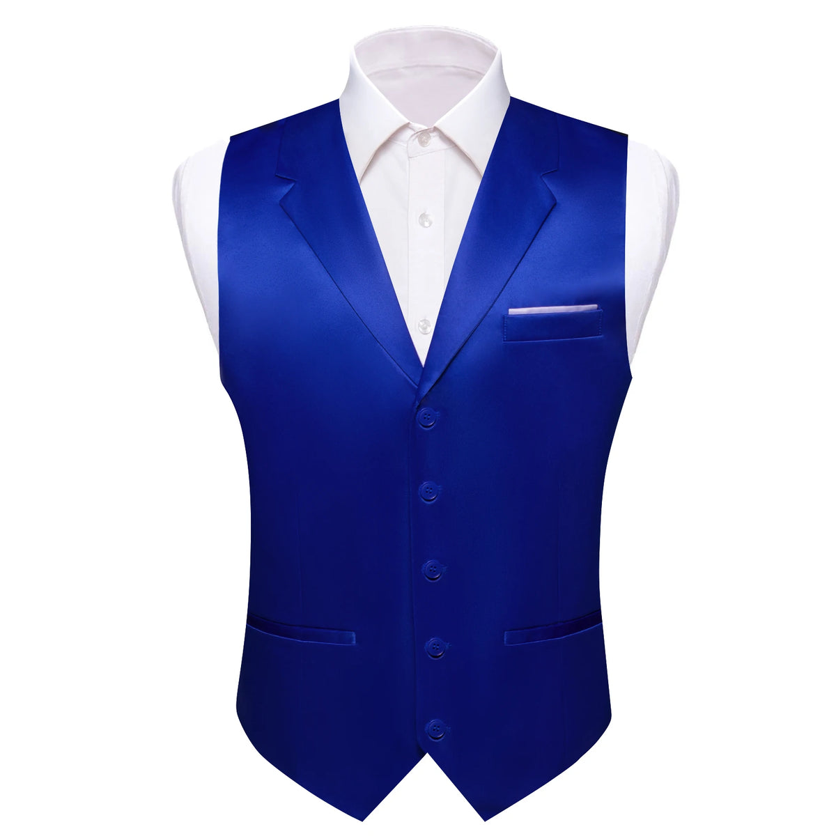 a blue vest and white shirt on a mannequin