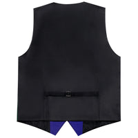 a black vest with a blue belt