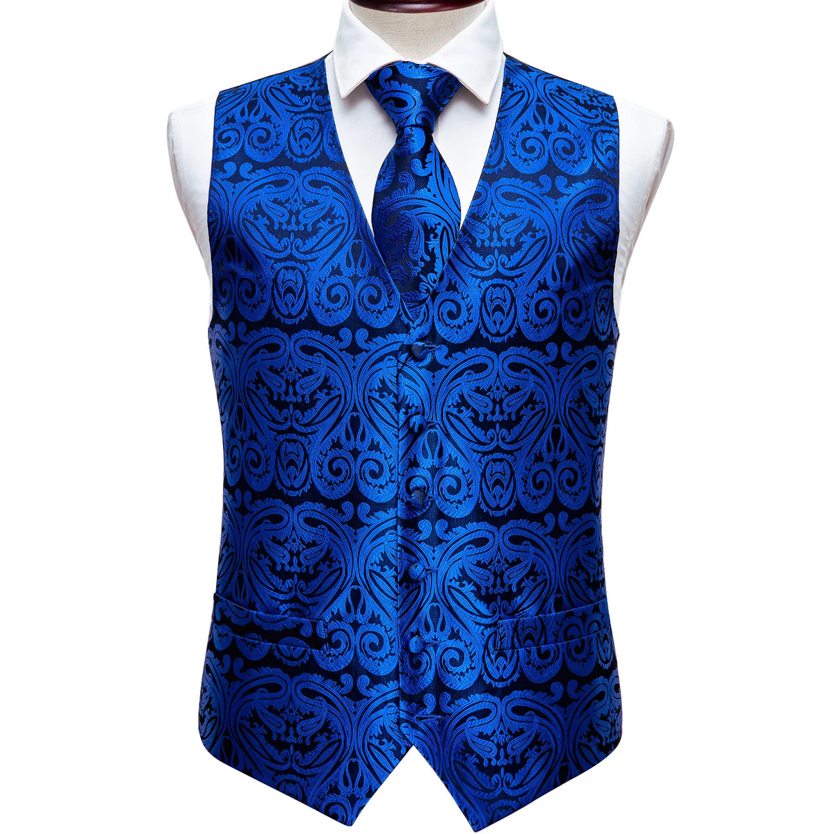 a blue vest and tie on a mannequin