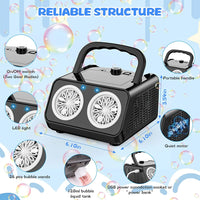 a black and white portable speaker with bubbles around it