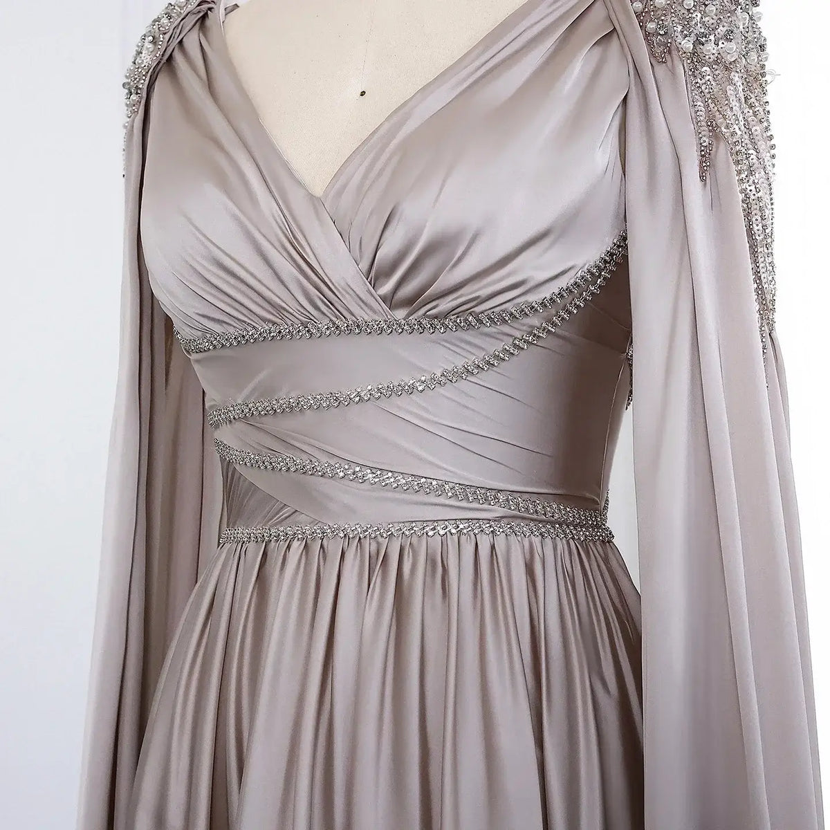 Luxury Crystal Rose Gold Evening Dress with Cape