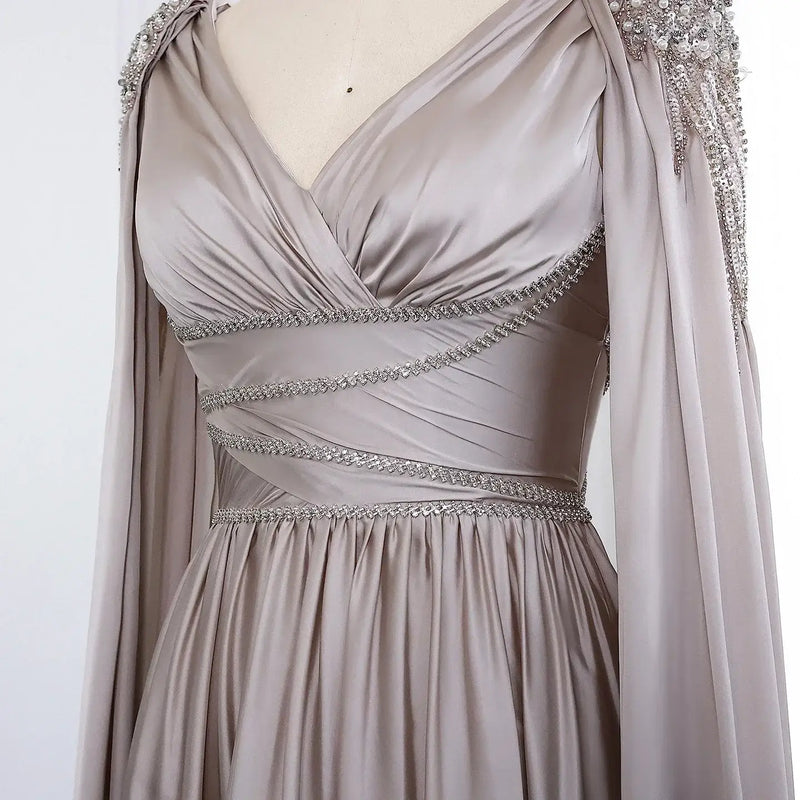 Luxury Crystal Rose Gold Evening Dress with Cape mpther of the bride Luxurious Weddings