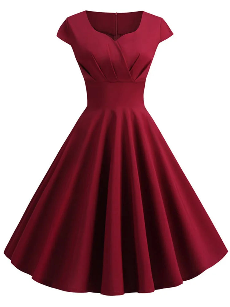 Summer Dress Women Hepburn Vintage Rockabilly Pin Up Dress Robe Femme Casual Retro Elegant Party Midi Sundress Jurken wedding guests