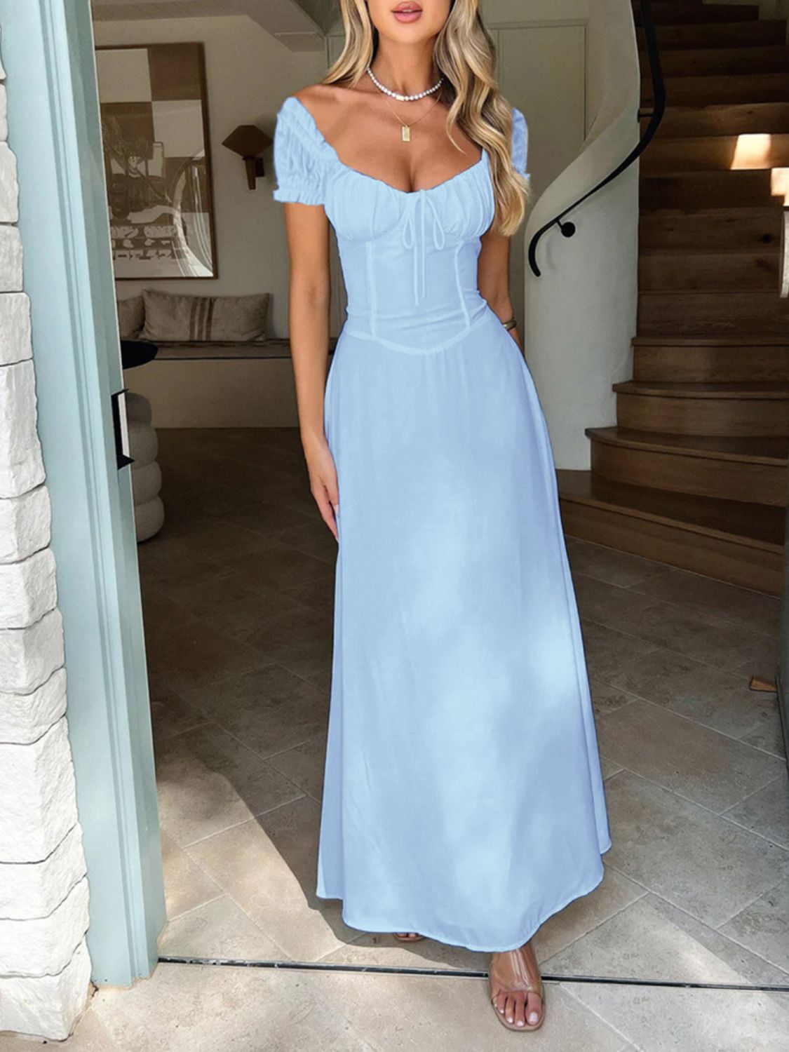 Devine Sweetheart Neck Short Sleeve Maxi Dress Maxi dresd Luxurious Weddings