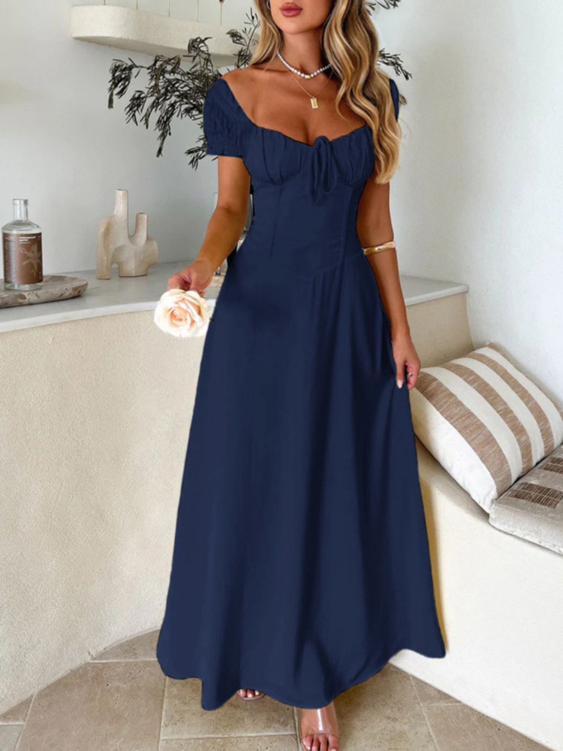 Devine Sweetheart Neck Short Sleeve Maxi Dress Maxi dresd Luxurious Weddings