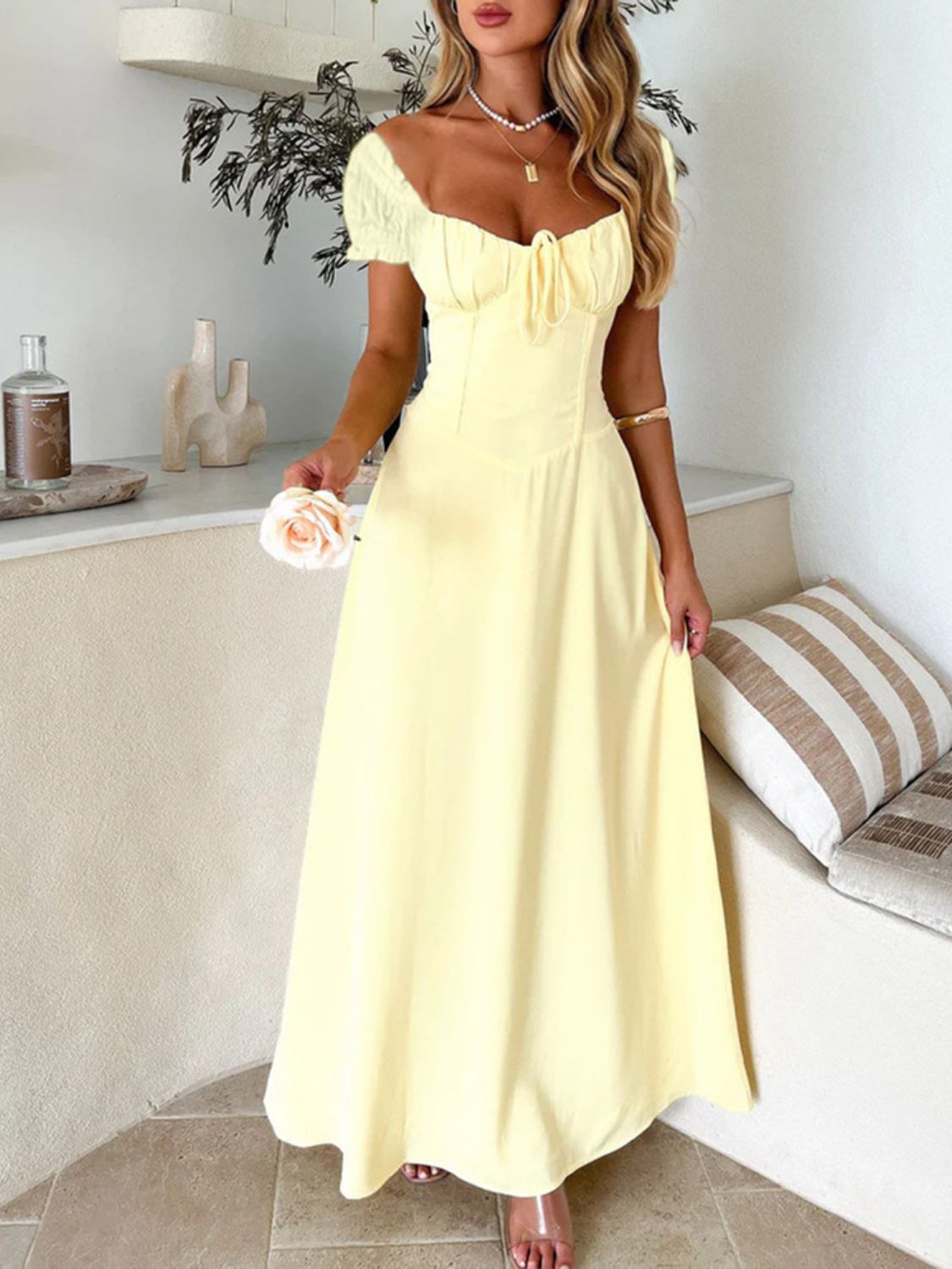 Devine Sweetheart Neck Short Sleeve Maxi Dress Maxi dresd Luxurious Weddings