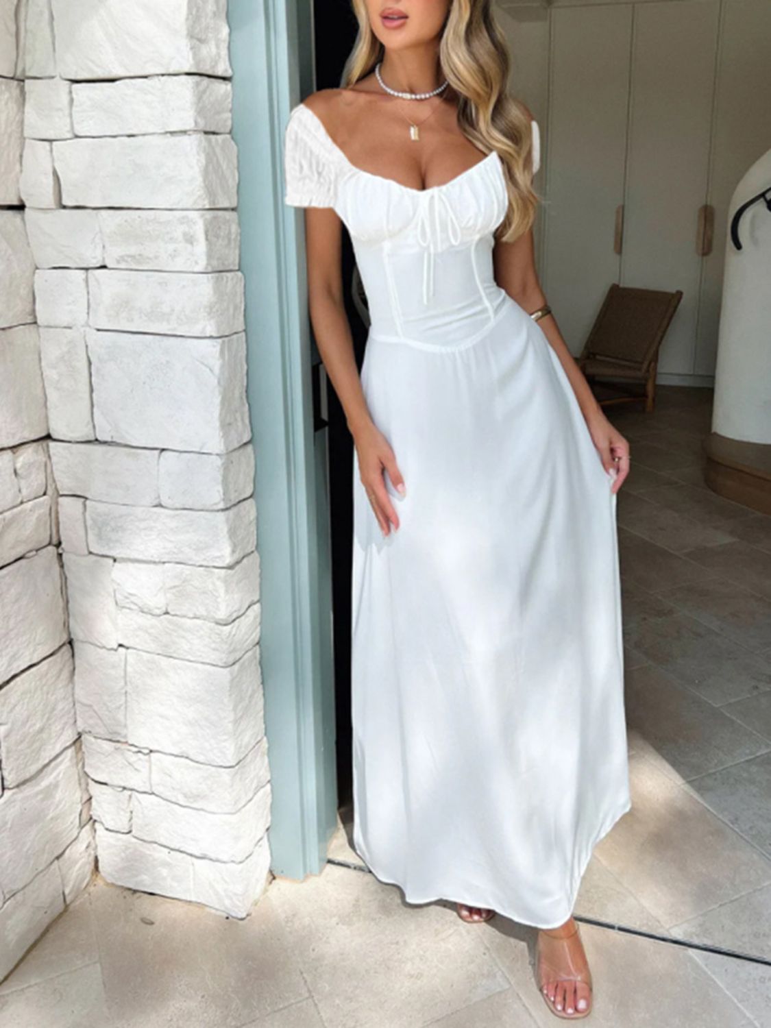 Devine Sweetheart Neck Short Sleeve Maxi Dress Maxi dresd Luxurious Weddings