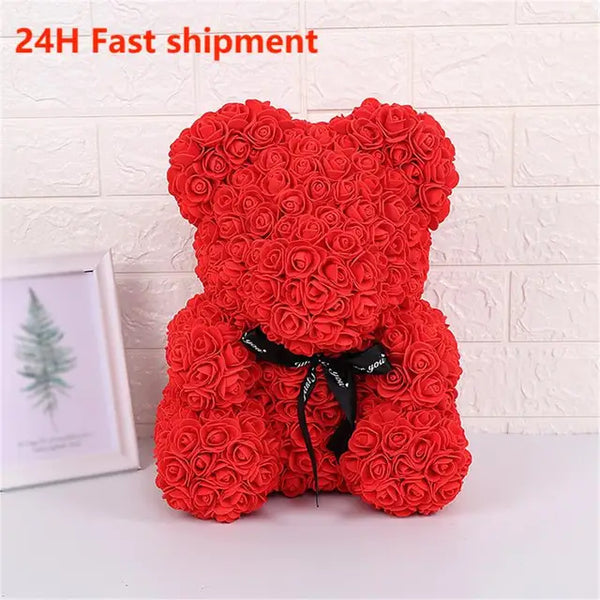 Teddy Rose Bear 25cm Artificial Flowers Rose Bear with Box Light Mom Girlfriend Wedding Anniversary Birthday Valentine Day Gift Luxurious Weddings