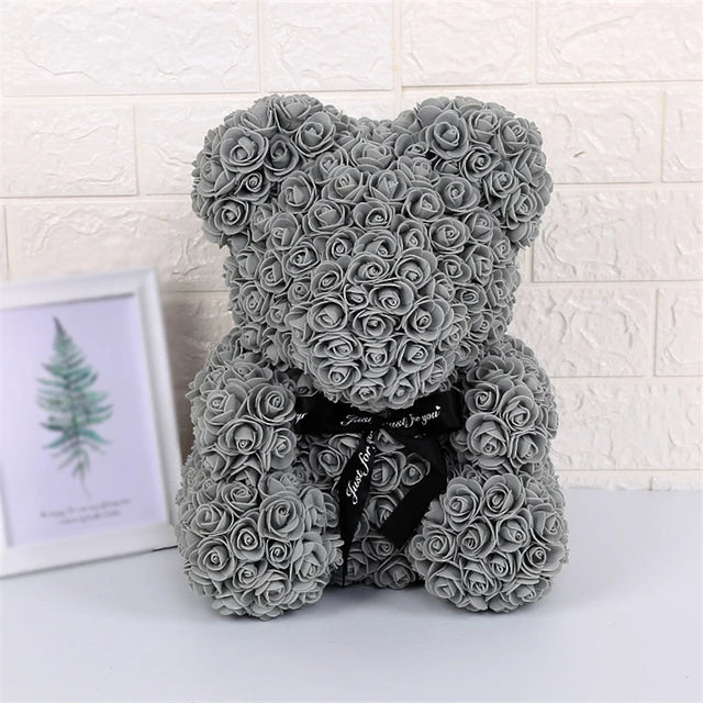 Teddy Rose Bear 25cm Artificial Flowers Rose Bear with Box Light Mom Girlfriend Wedding Anniversary Birthday Valentine Day Gift Luxurious Weddings