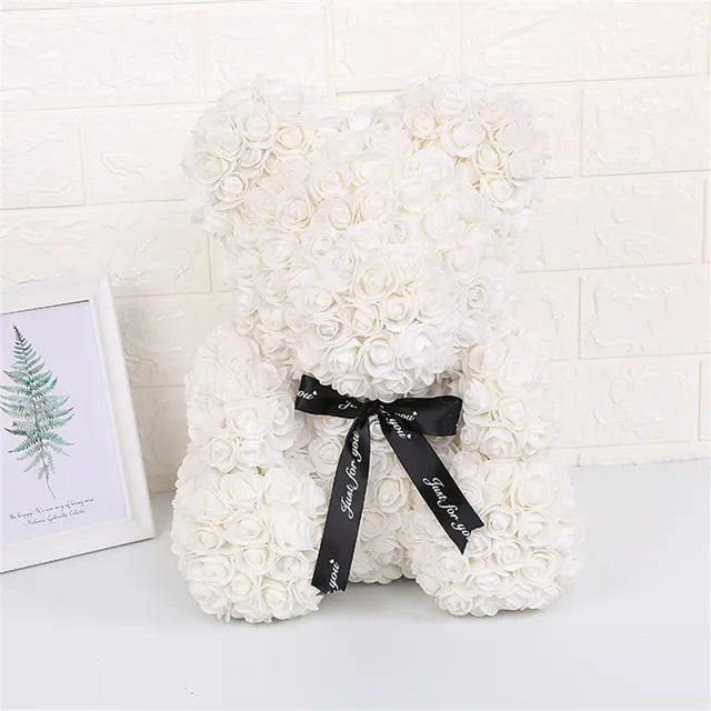 Teddy Rose Bear 25cm Artificial Flowers Rose Bear with Box Light Mom Girlfriend Wedding Anniversary Birthday Valentine Day Gift Luxurious Weddings