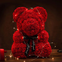 Teddy Rose Bear 25cm Artificial Flowers Rose Bear with Box Light Mom Girlfriend Wedding Anniversary Birthday Valentine Day Gift Luxurious Weddings