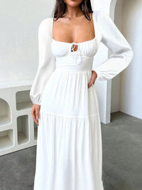 Devine Tie Front Long Sleeve Maxi Dress Maxi dress Luxurious Weddings