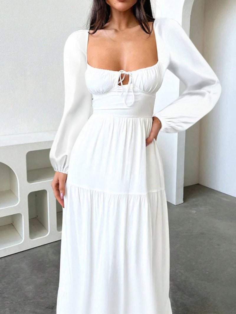 Devine Tie Front Long Sleeve Maxi Dress Maxi dress Luxurious Weddings