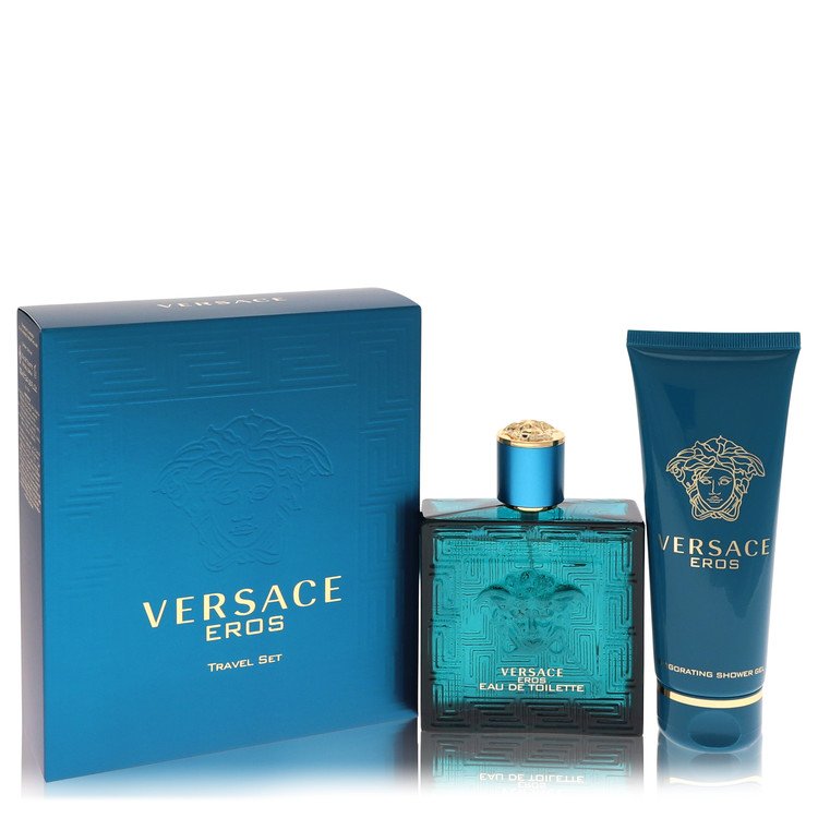Versace Eros Gift Set - 3.4 oz Eau De Toilette Spray + 3.4 oz Shower Gel by Versace -- in luxurious blue packaging.