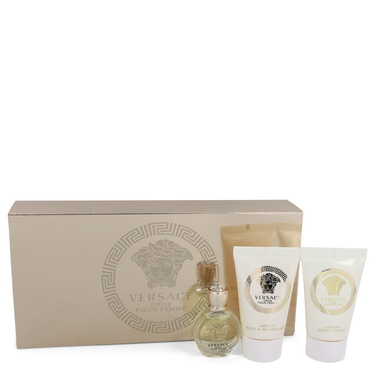 Versace Eros Gift Set - .17 oz Mini EDP + .8 oz Shower Gel + .8 oz Body Lotion by Versace -- luxury perfume and fragrance.