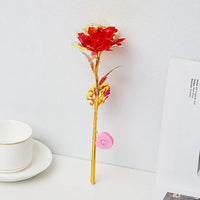 a red flower sitting on top of a table next to a cup and saucer