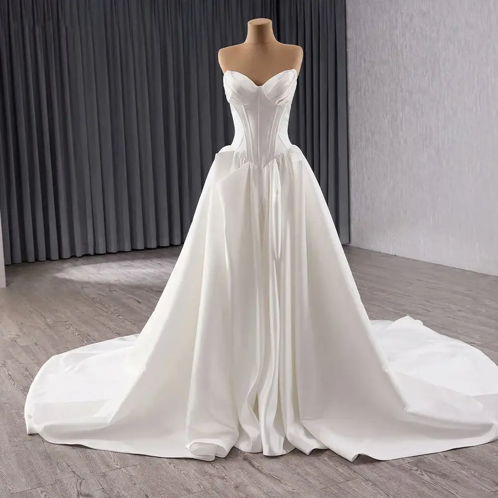 Vintage A-Line Strapless Satin Wedding Dress A-line Gown Luxurious Weddings