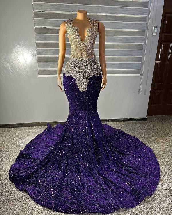 Stunning Violet Rhinestone Glitter Gown Rhinestone Gown Luxurious Weddings