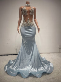 Pastel Blue Handmade Rhinestone Gown Rhinestone Gown Luxurious Weddings