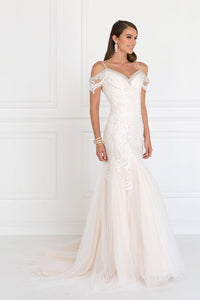 Long Wedding Dress with Lace Applique fitted gown Luxurious Weddings