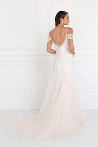 Long Wedding Dress with Lace Applique fitted gown Luxurious Weddings