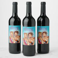 Bachelorette wine labels featuring playful bride designs for a fun celebration.