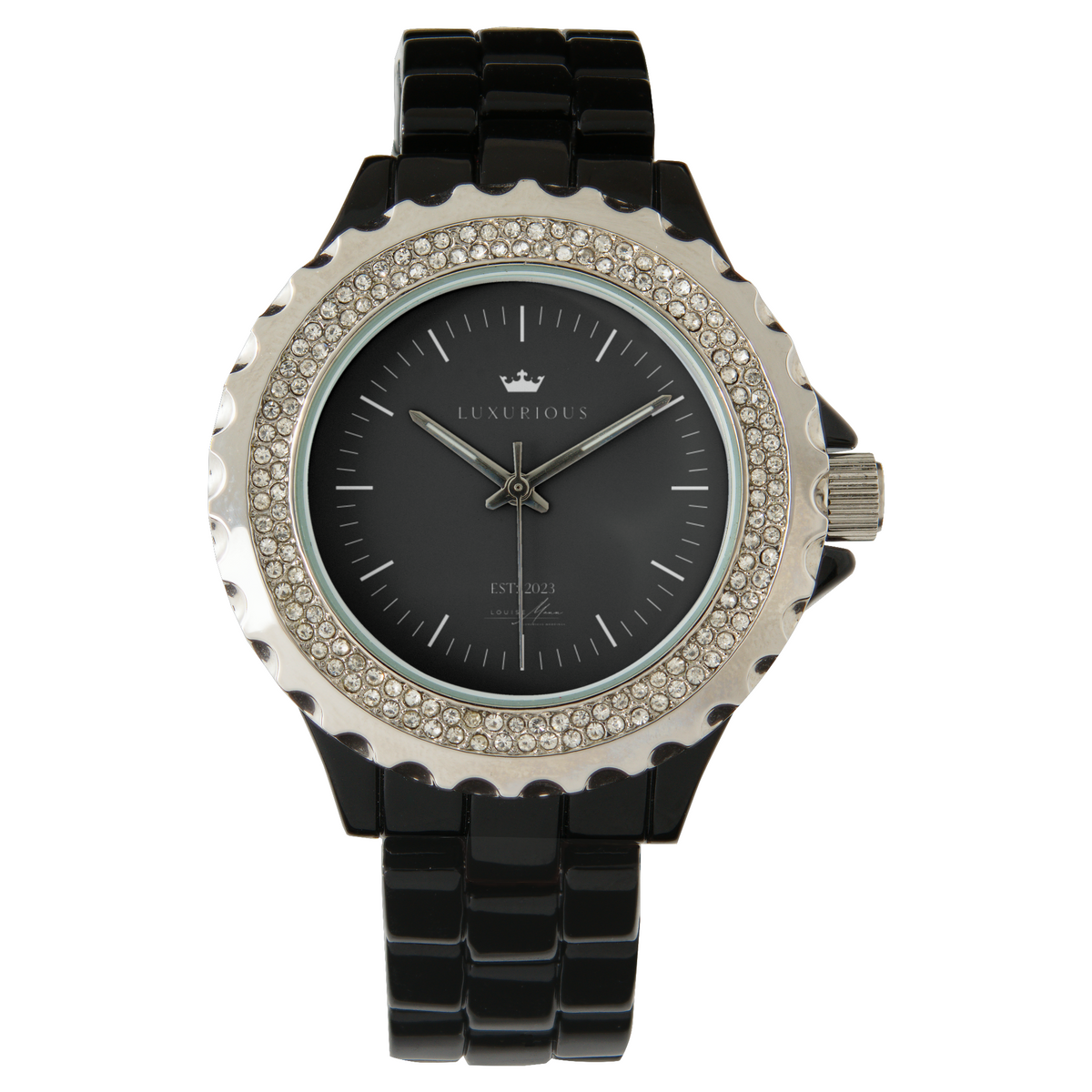 Black Rhinestone Stainless Steel Watch by Luxurious Watches Luxurious Weddings