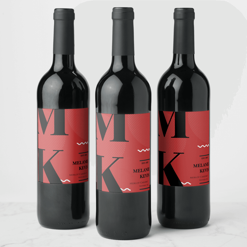 Red & Black Wine Bottle Labels x6 Wine Labels Luxurious Weddings