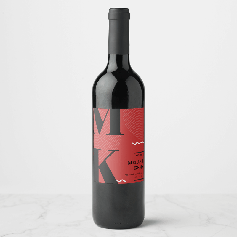 Red & Black Wine Bottle Labels x6 Wine Labels Luxurious Weddings