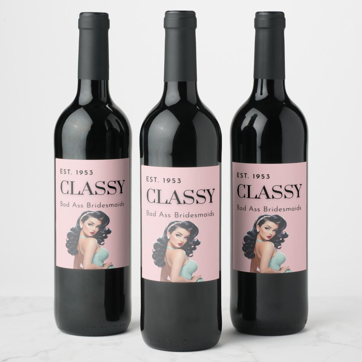 Bachelorette wine labels featuring classy designs and playful graphics for bridesmaids celebrations.