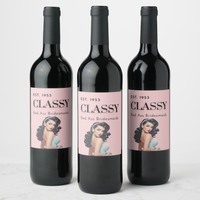 Bachelorette wine labels featuring classy designs and playful graphics for bridesmaids celebrations.