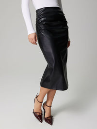 Slit Back Ruched Midi Skirt Skirt Luxurious Weddings