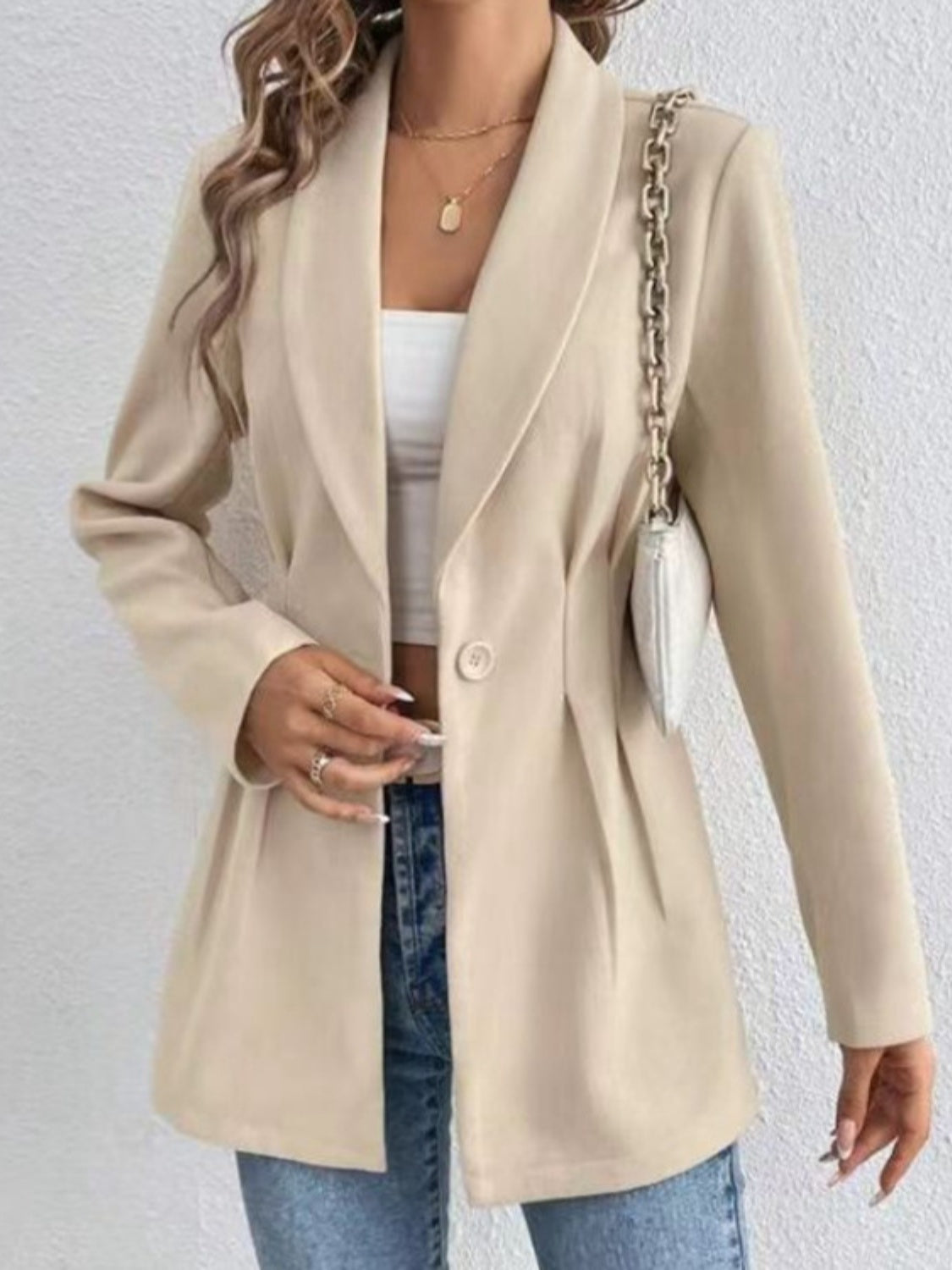 One Button Long Sleeve Blazer Blazer Luxurious Weddings