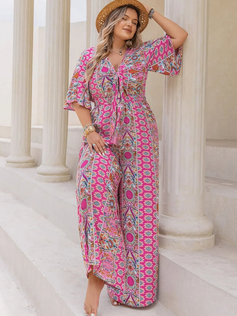 Plus Size Printed Half Sleeve Wide Leg Jumpsuit Plus size jumpsuit Luxurious Weddings