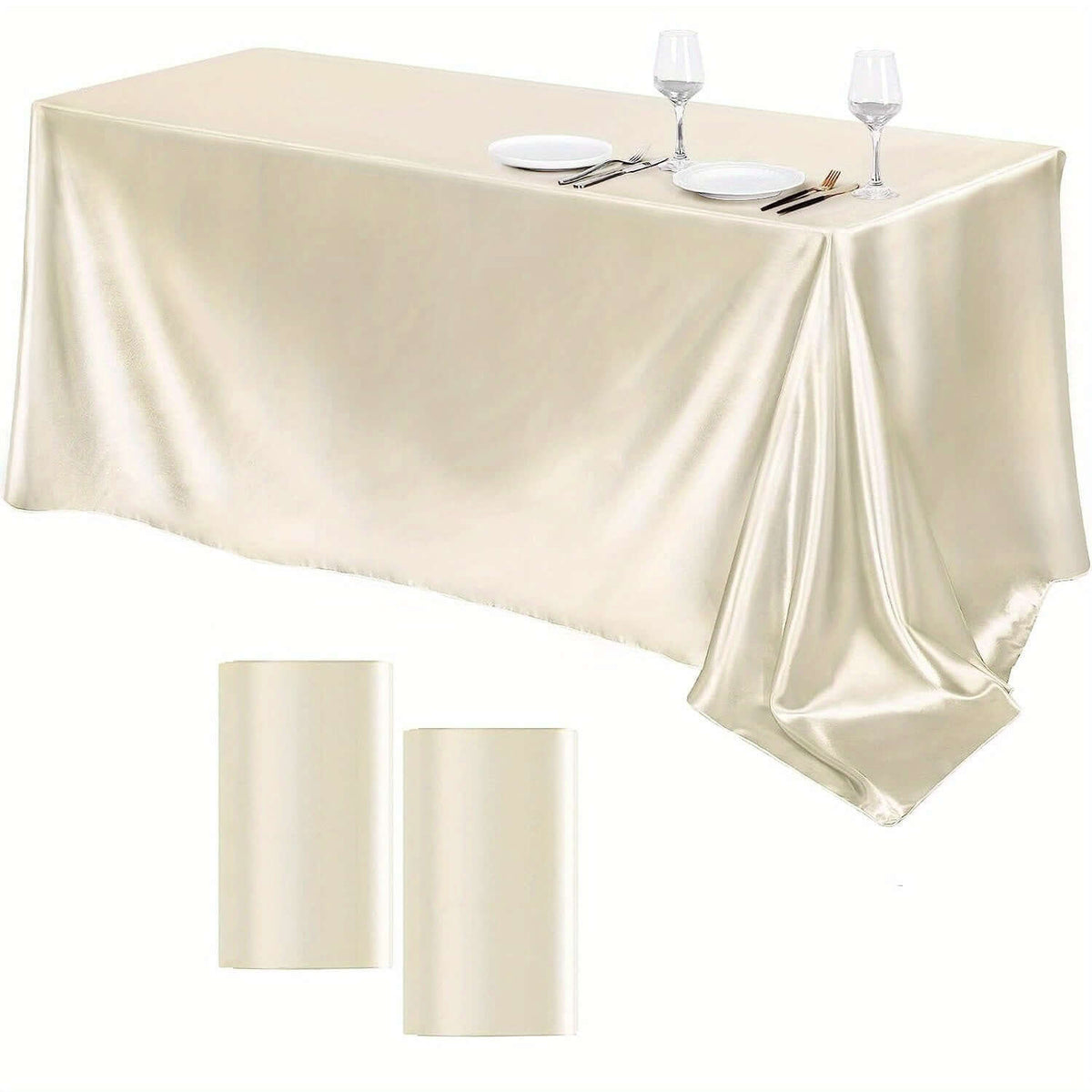 Elegant Golden Satin Tablecloth Overlay - 102 x 58\" Tablecloth Luxurious Weddings