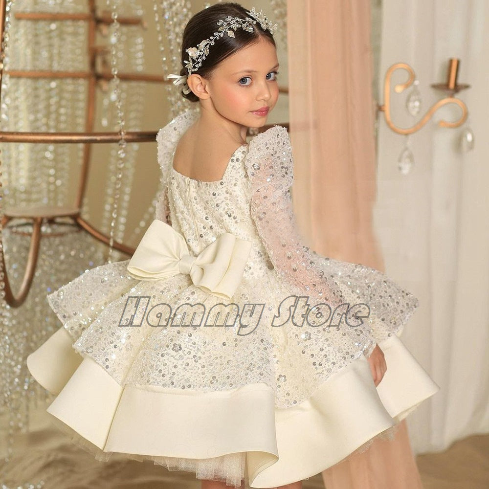 Girls' Sequined Princess Dress Bow Knot Luxurious Weddings