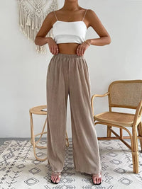 Full Size Elastic Waist Wide Leg Pants Plus Size Pants Luxurious Weddings
