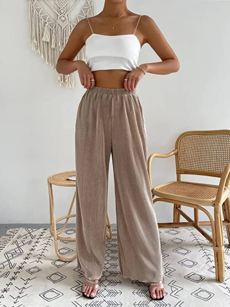 Full Size Elastic Waist Wide Leg Pants Plus Size Pants Luxurious Weddings