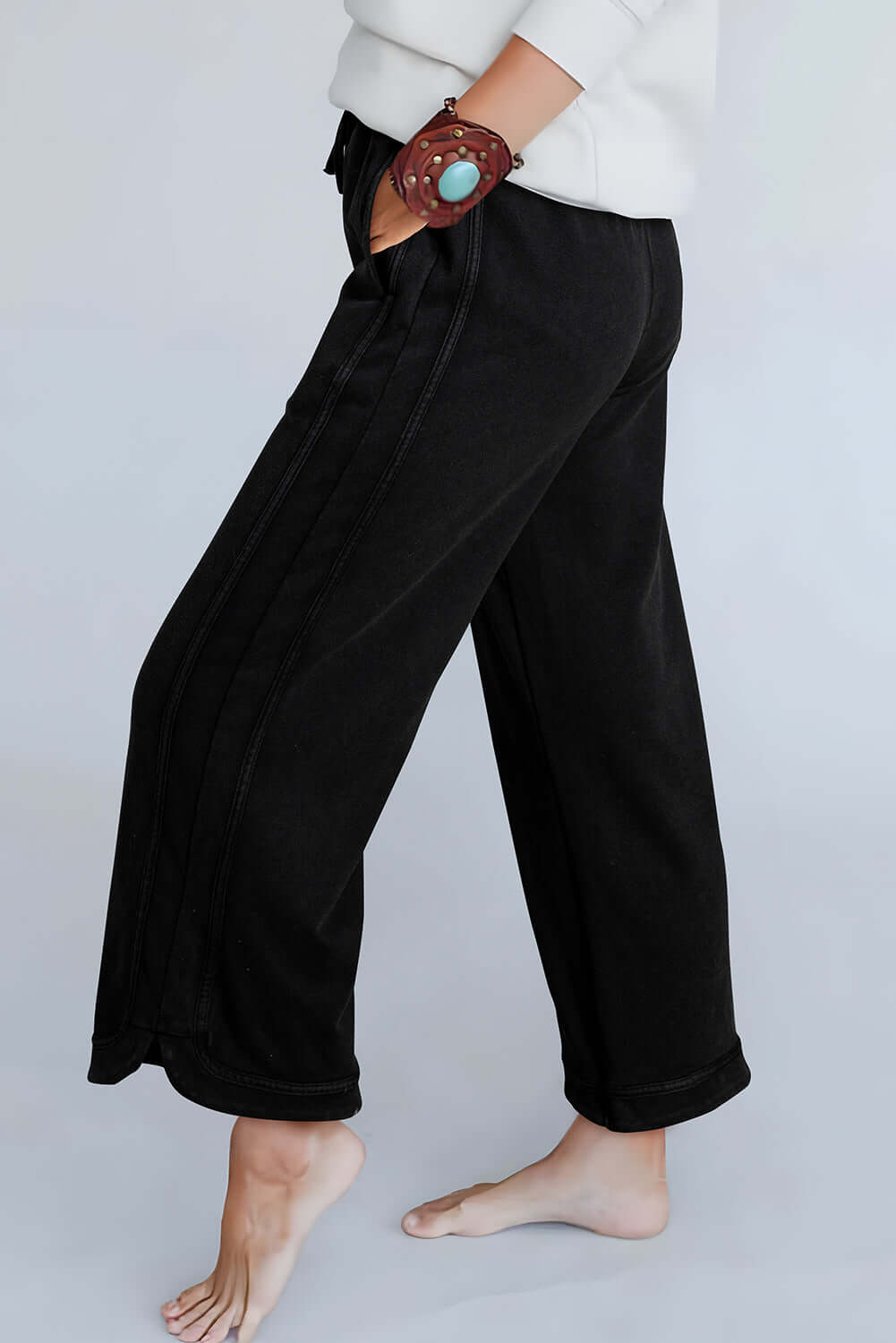 Black Mineral Wash Exposed Seam Wide Leg Pants Bottoms/Pants & Culotte Luxurious Weddings