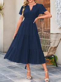 Tiered Notched Short Sleeve Dress summer dress Luxurious Weddings