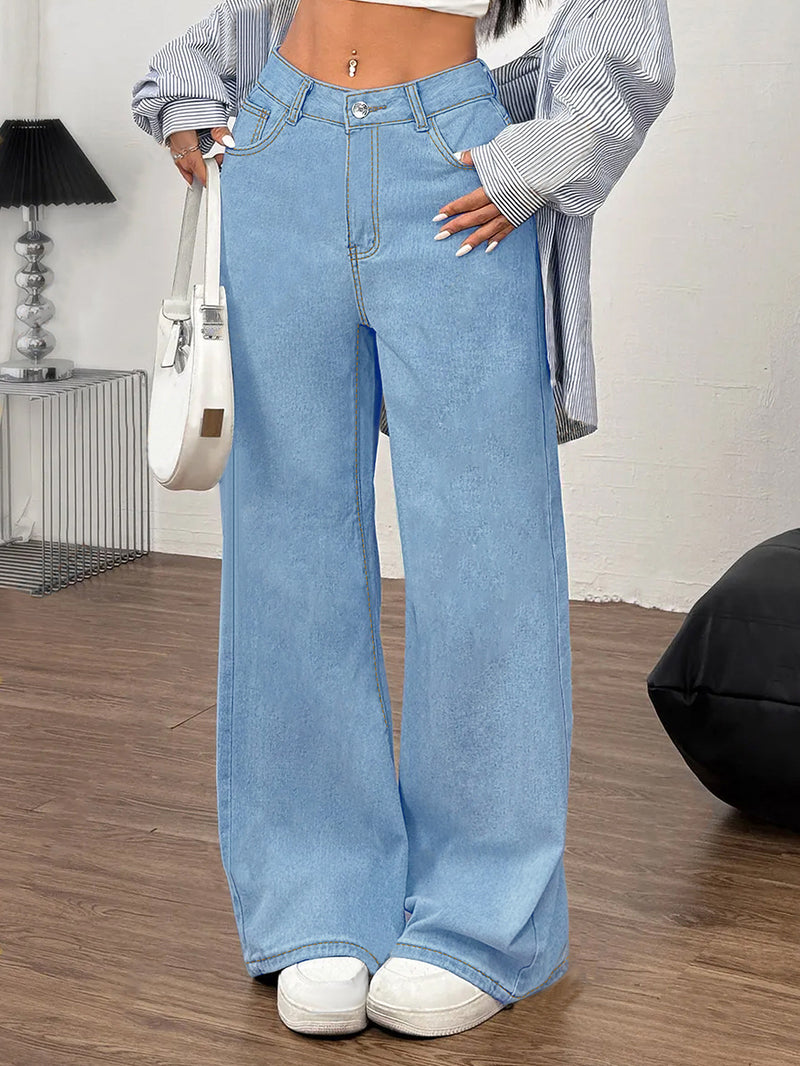 Embroidered Bow Back Wide Leg Jeans Jeans Luxurious Weddings